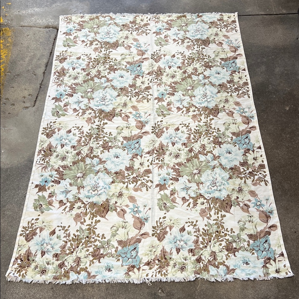 Vintage Cotton Linen blend floral tablecloth 5’ X 40” a treasure to own & enjoy